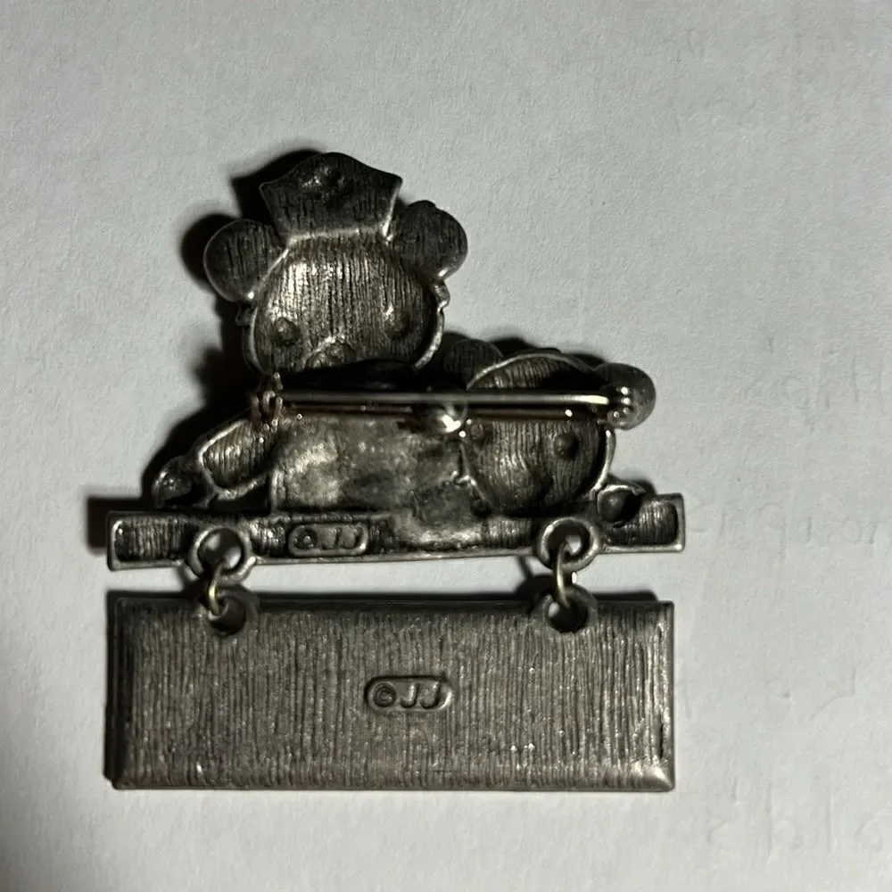 Vintage JJ pin Brooch pewter nurse & bear.